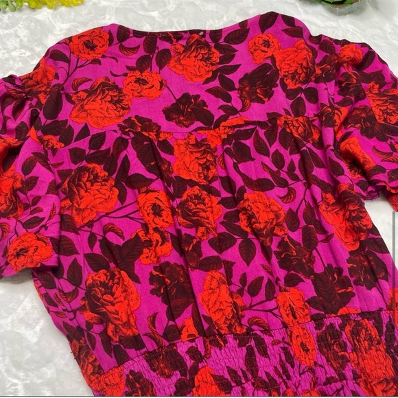 Abel the Label Floral Flutter Sleeve Fucshia Pink Red High Low Maxi Dress Medium - Picture 8 of 15